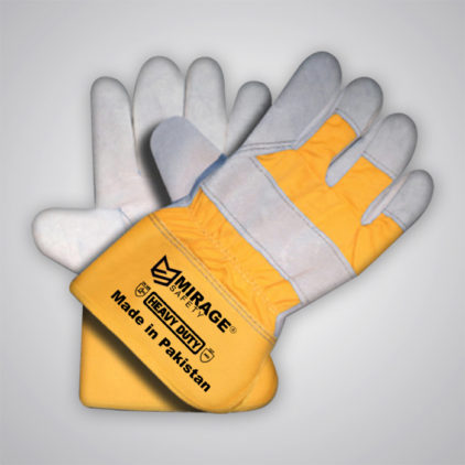 Yellow and White Split Leather Palm Working Glove